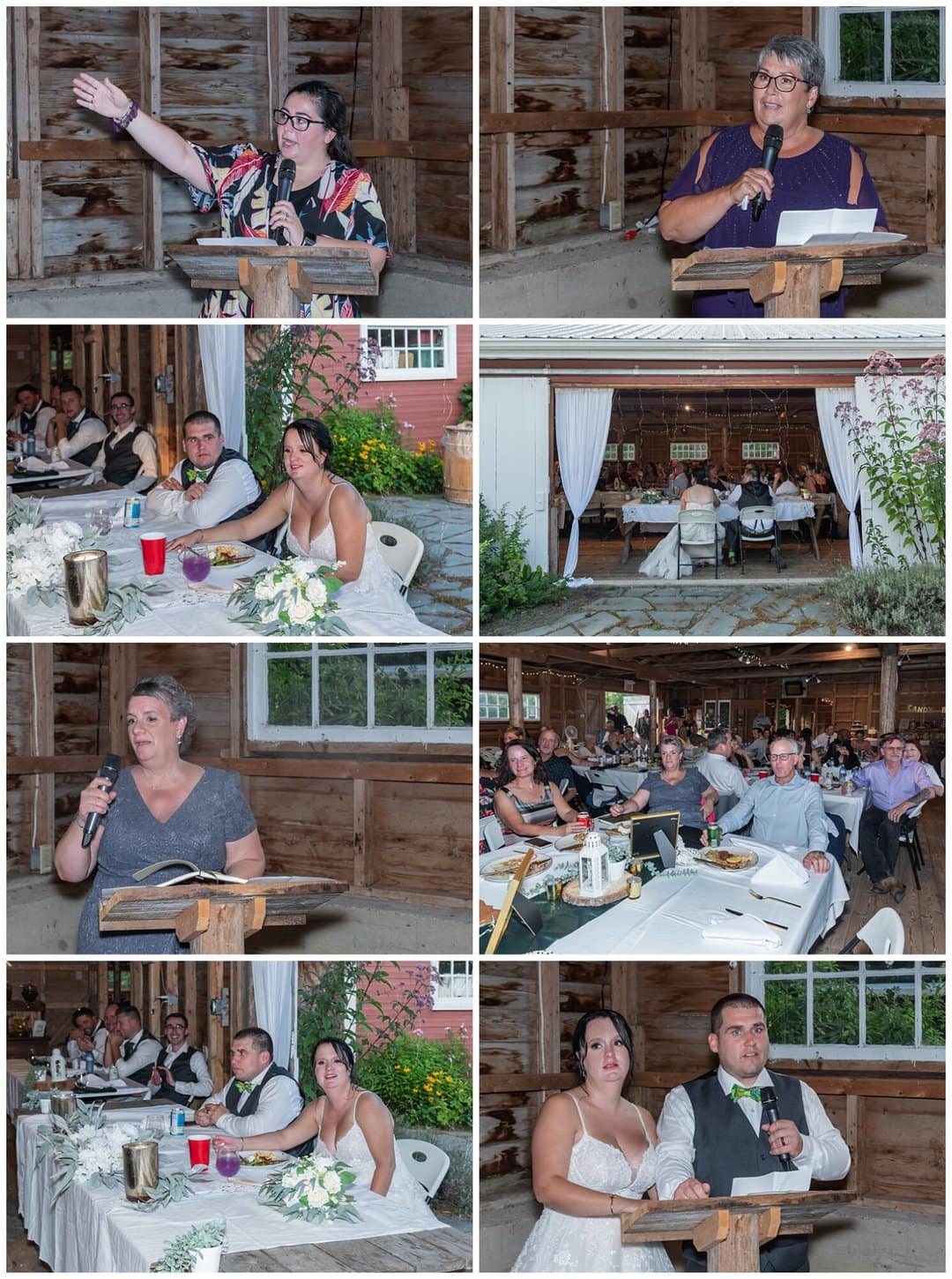 Guests and family members toast the bride and groom during wedding speeches at the Hubbards Barn in NS.