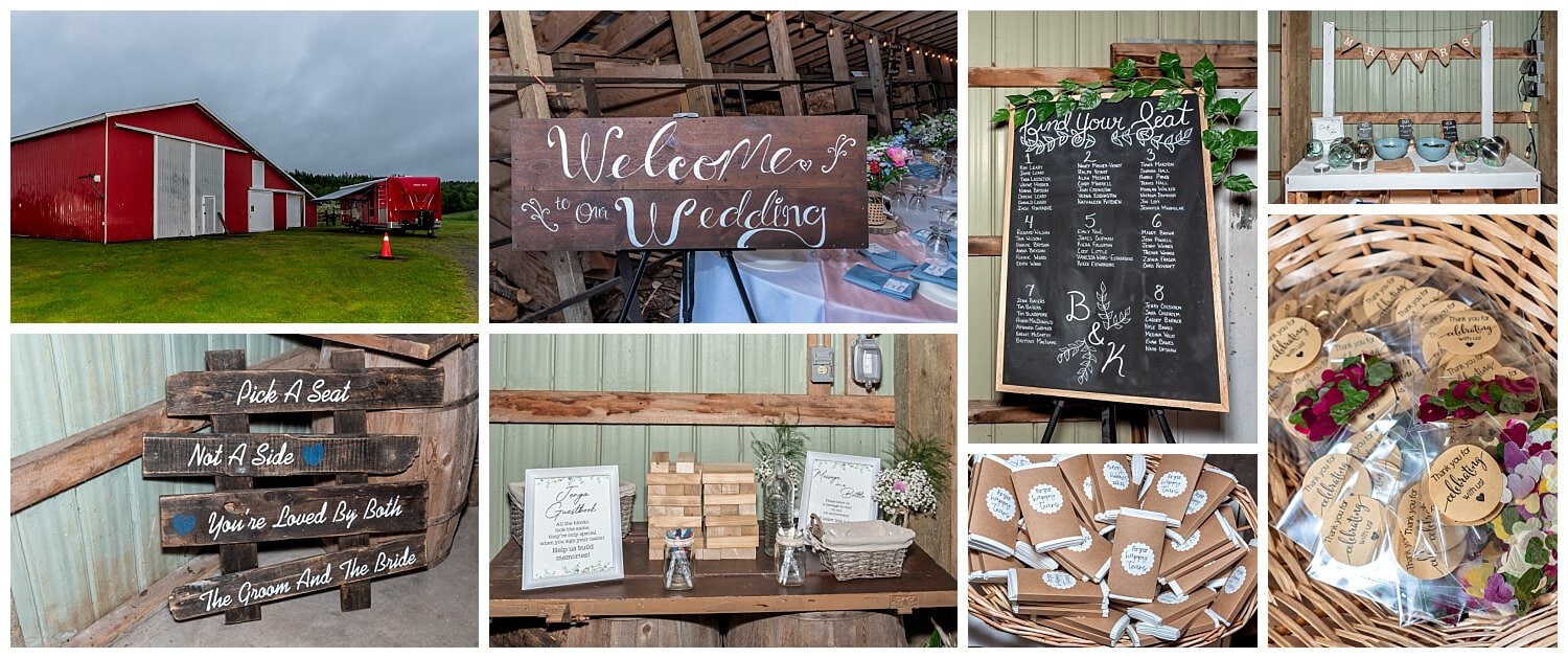 Parkers Barn wedding ceremony and reception set up for a wedding in Hopewell NS.