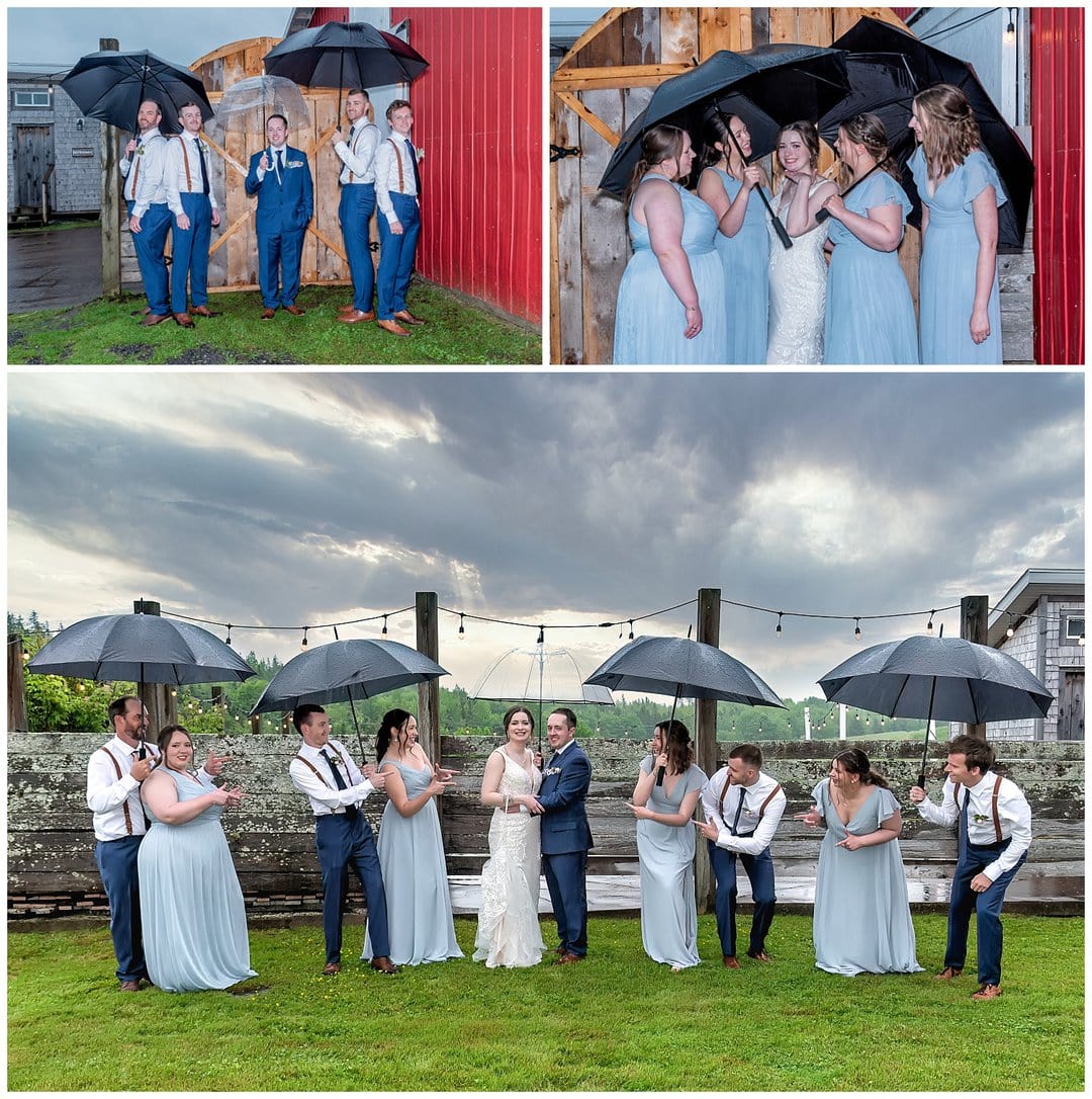 The bride and groom pose for wedding photos at Parkers Barn in Hopewell NS.