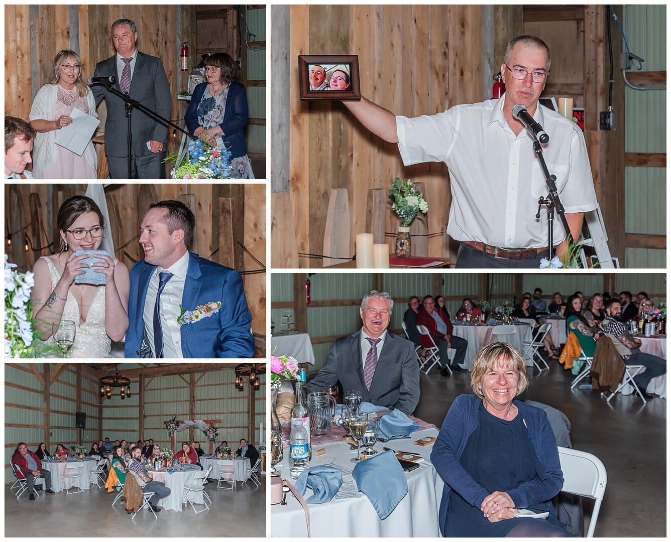Both parents of the bride and groom give wedding day speeches at the Parkers Barn in NS.