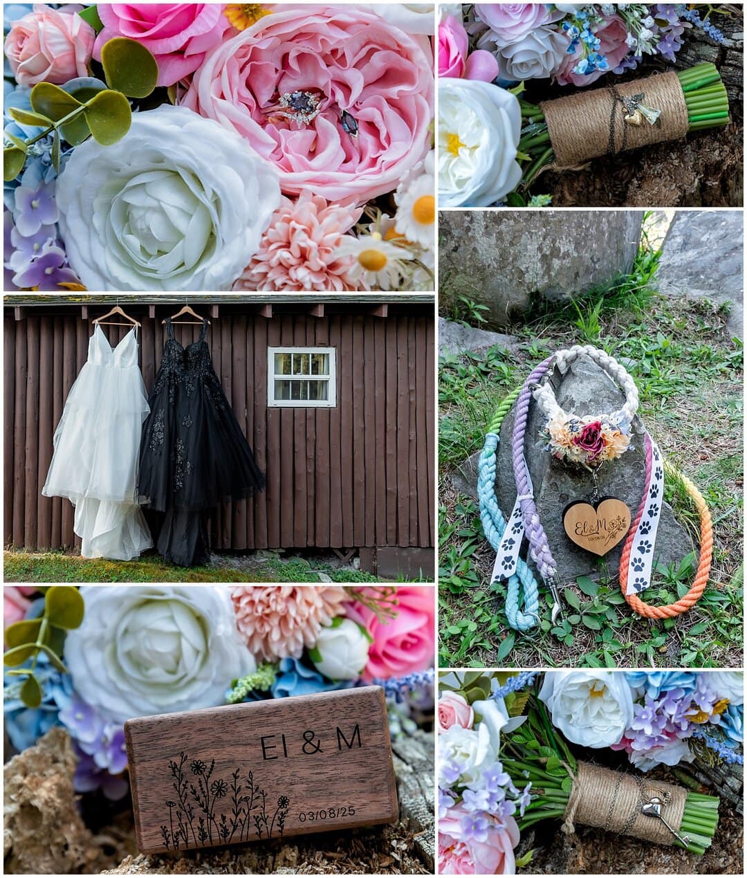 LGBT still wedding photography of bouquets, dresses, rings, charms, dog accessories at White Point Resort in NS.