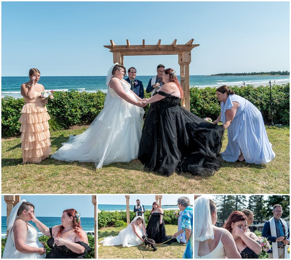 The LGBT wedding ceremony with both brides at White Point Beach Resort in NS.